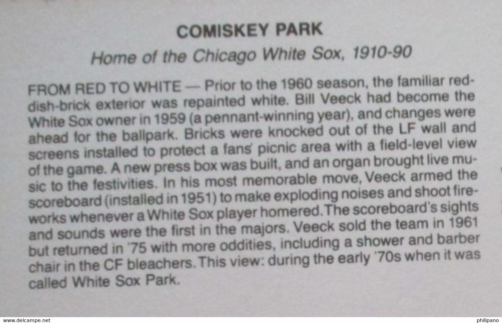 Baseball Stadium.Comiskey Park. Chicago White Sox.         Ref 5502 - Baseball