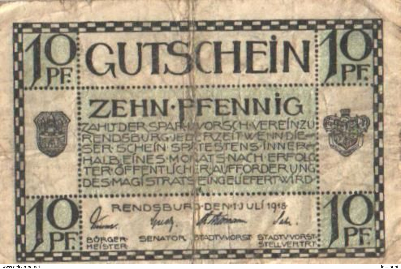 Germany Notgeld:Rendsburg 10 Pfennig, 1918 - Collections