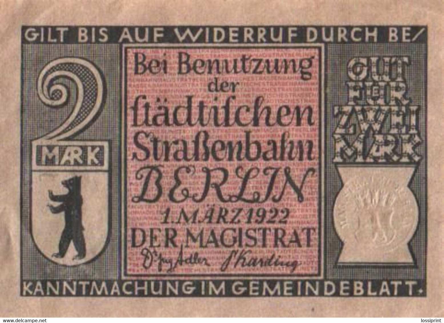 Germany Notgeld:Berlin 2 Mark, 1922 - Verzamelingen