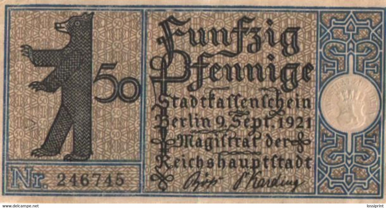 Germany Notgeld:Stadtkassenschein Berlin 50 Pfennig, 1, 1921 - Colecciones
