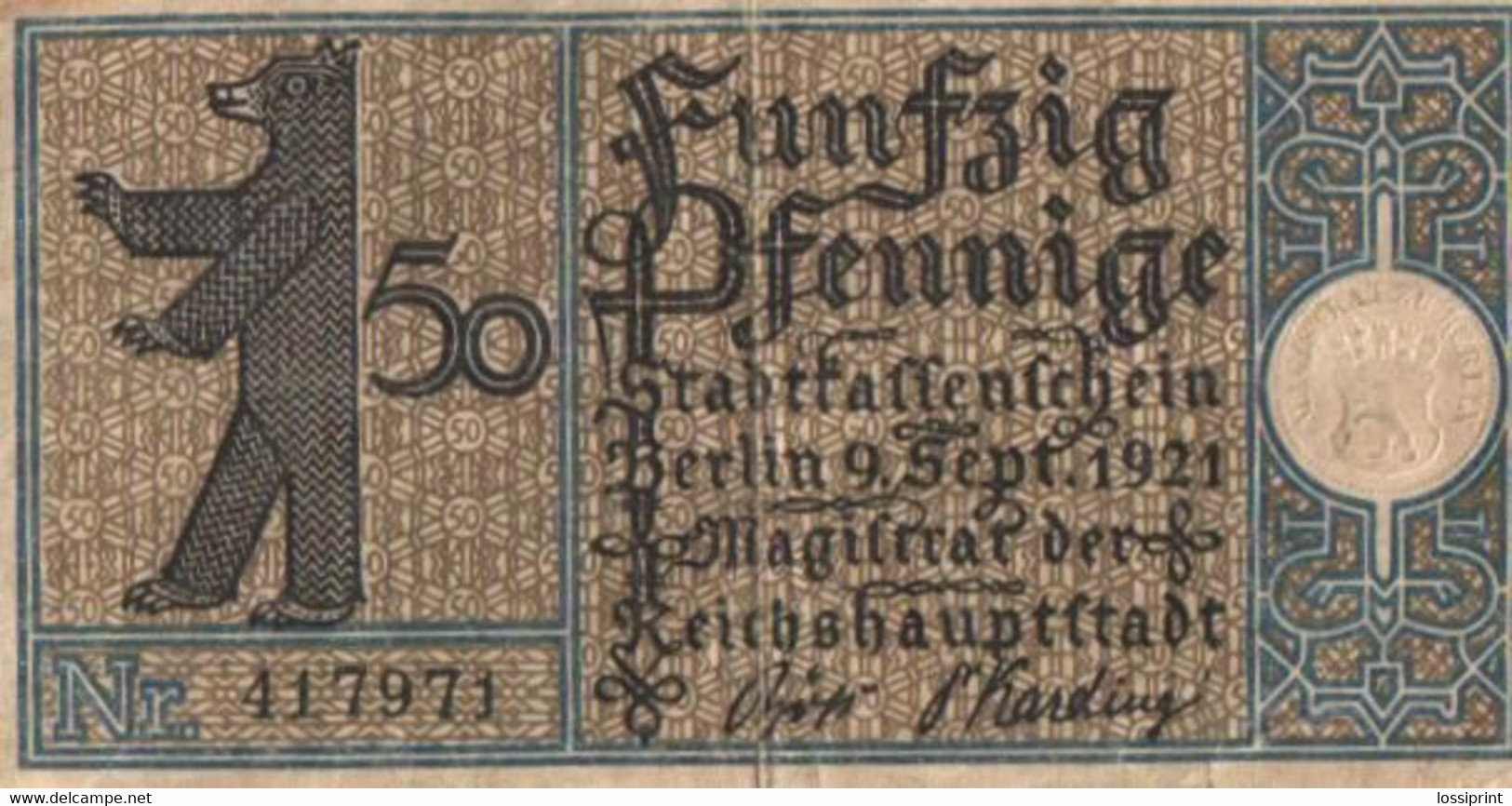 Germany Notgeld:Stadtkassenschein Berlin 50 Pfennig, 2, 1921 - Collections