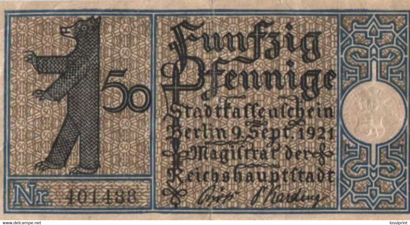 Germany Notgeld:Stadtkassenschein Berlin 50 Pfennig, 3, 1921 - Collections