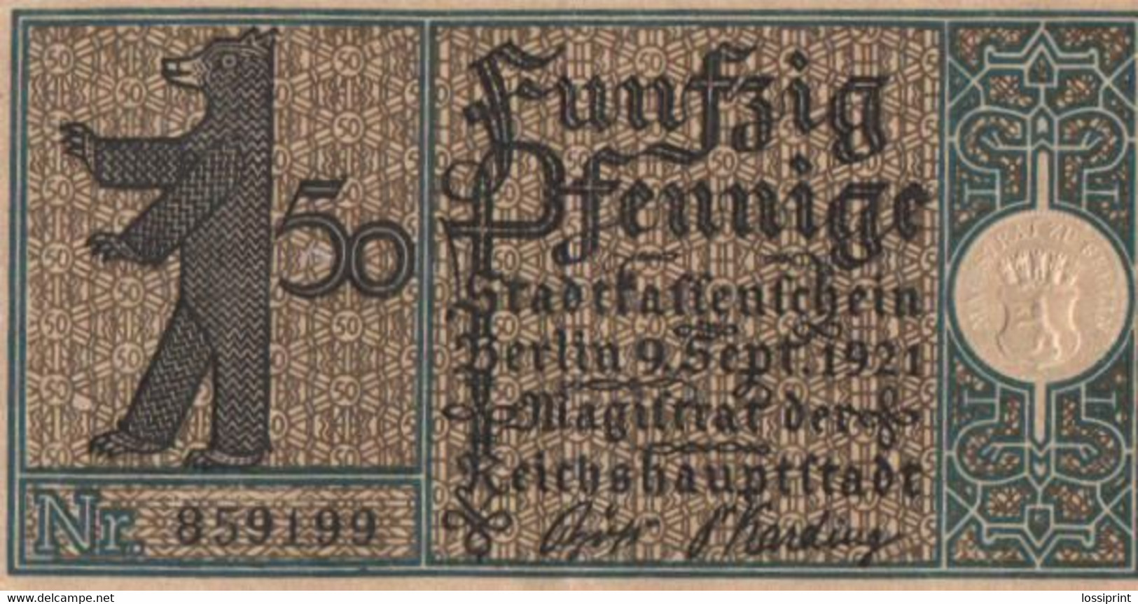 Germany Notgeld:Stadtkassenschein Berlin 50 Pfennig, 7, 1921 - Collections