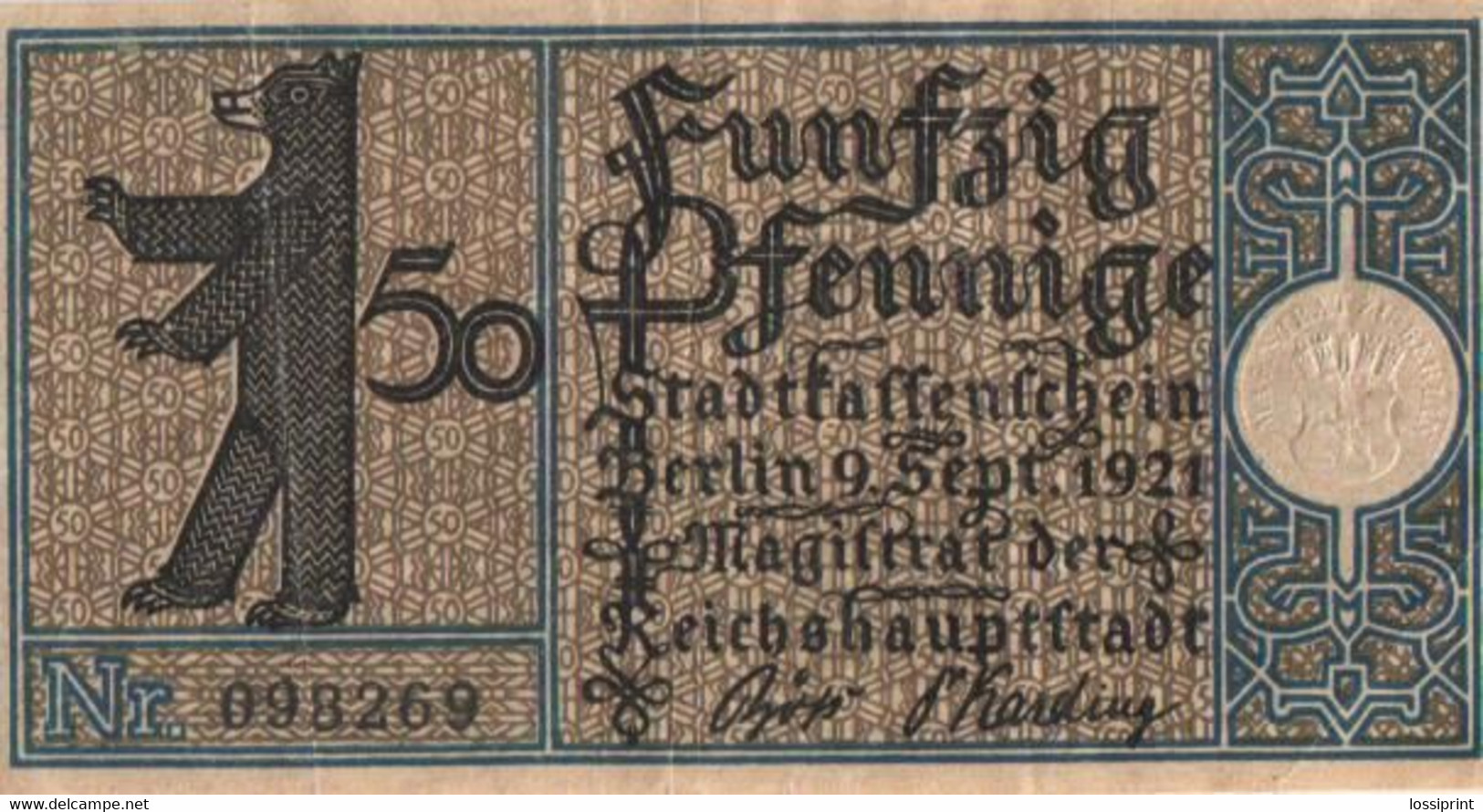 Germany Notgeld:Stadtkassenschein Berlin 50 Pfennig, 16, 1921 - Sammlungen