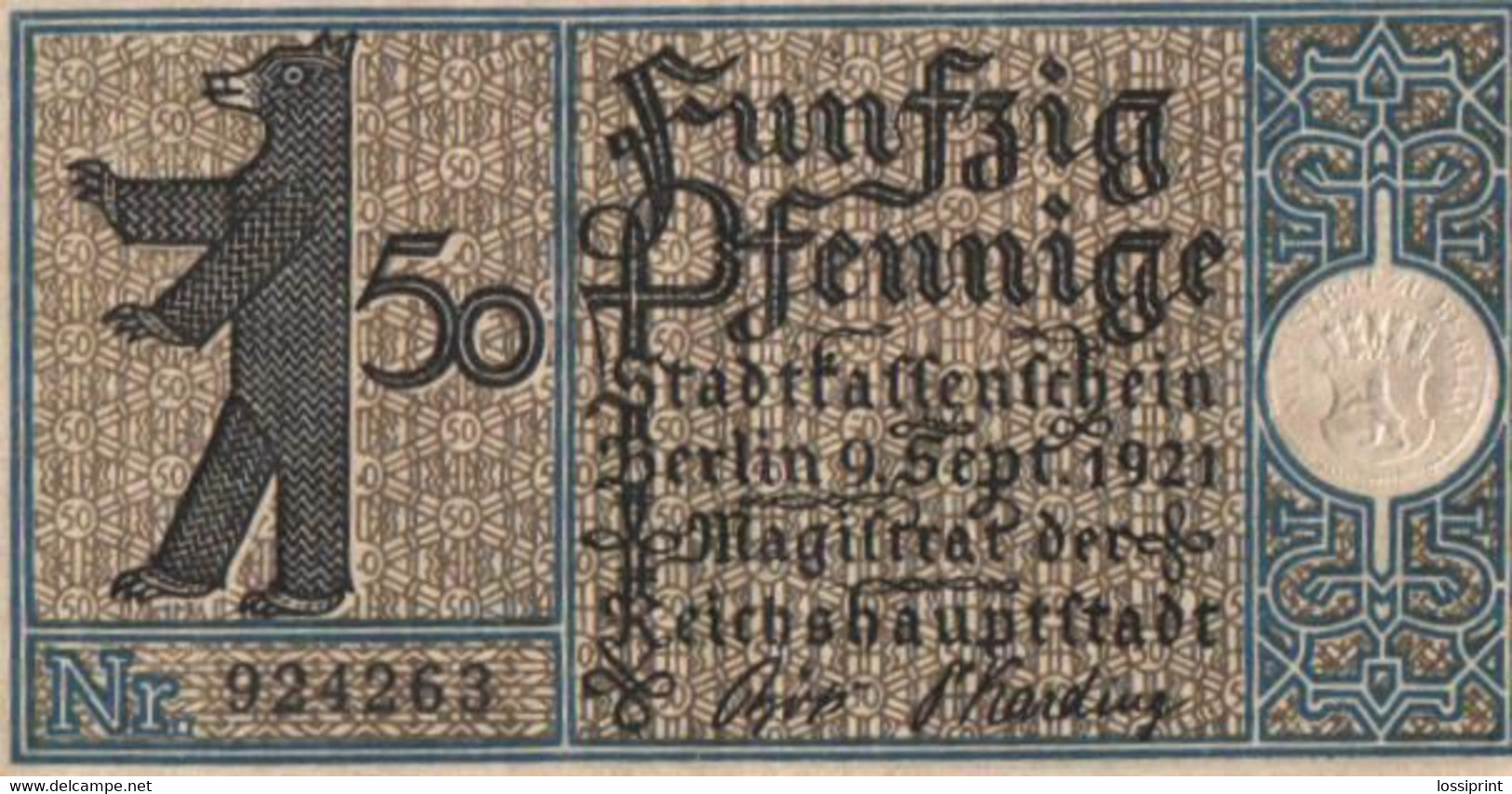 Germany Notgeld:Stadtkassenschein Berlin 50 Pfennig, 17, 1921 - Sammlungen