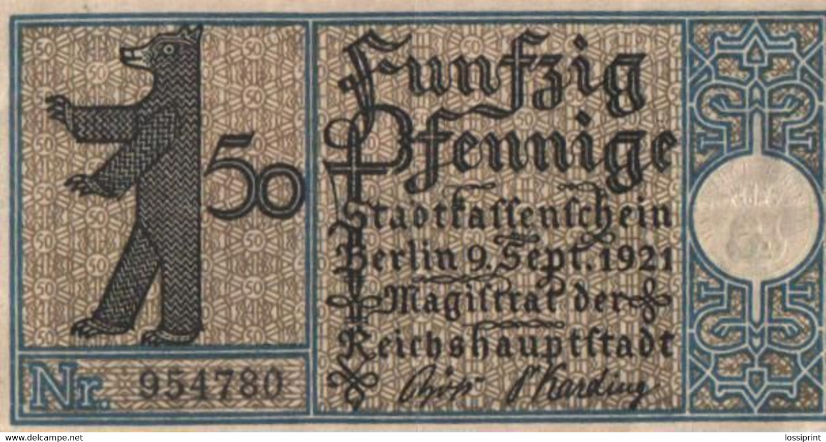 Germany Notgeld:Stadtkassenschein Berlin 50 Pfennig, 20, 1921 - Verzamelingen