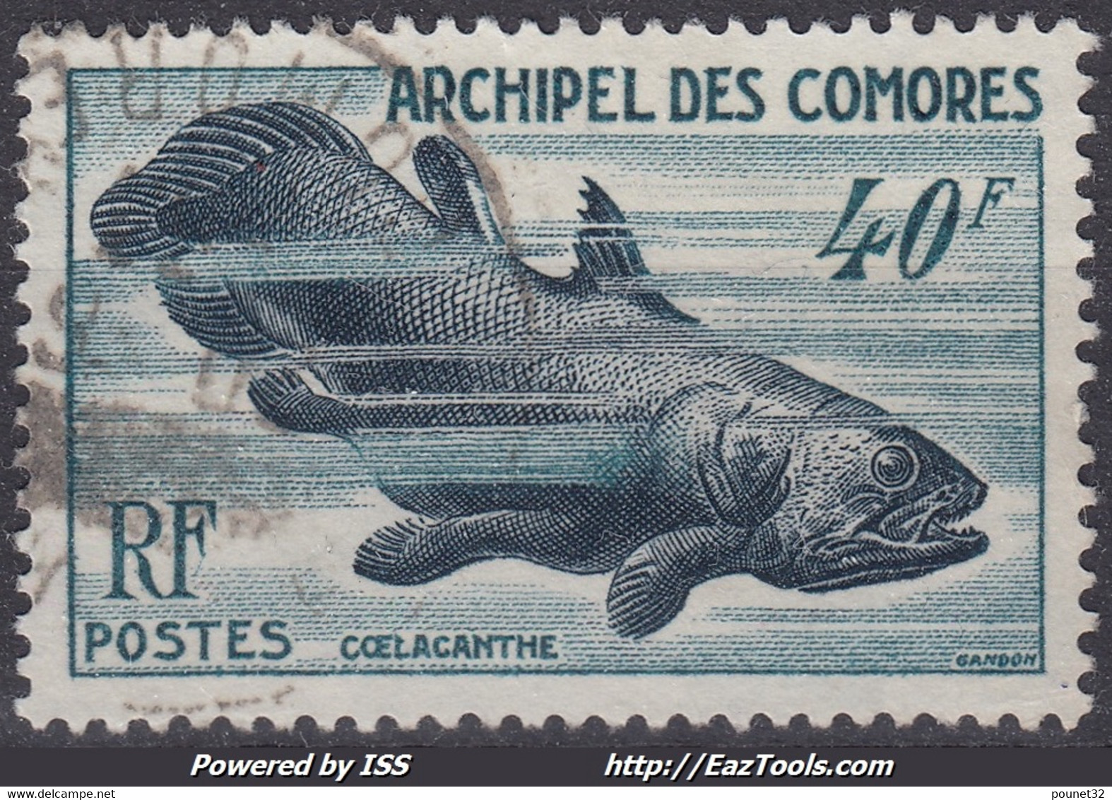 ARCHIPEL DES COMORES : 1954 - POISSON COELACANTHE N° 12 OBLITERATION LEGERE - Usati