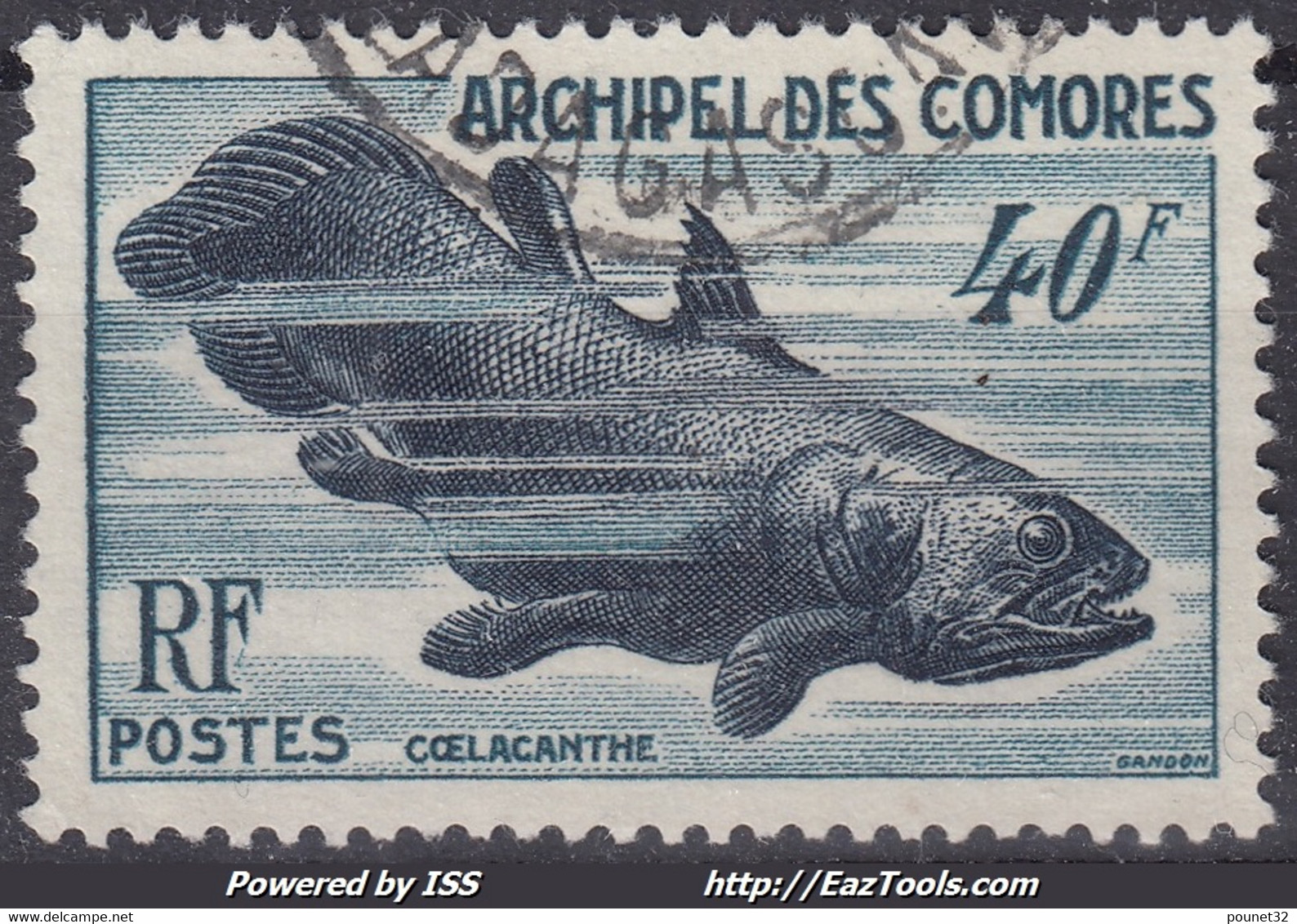 ARCHIPEL DES COMORES : 1954 - POISSON COELACANTHE N° 12 OBLITERATION LEGERE - Usati