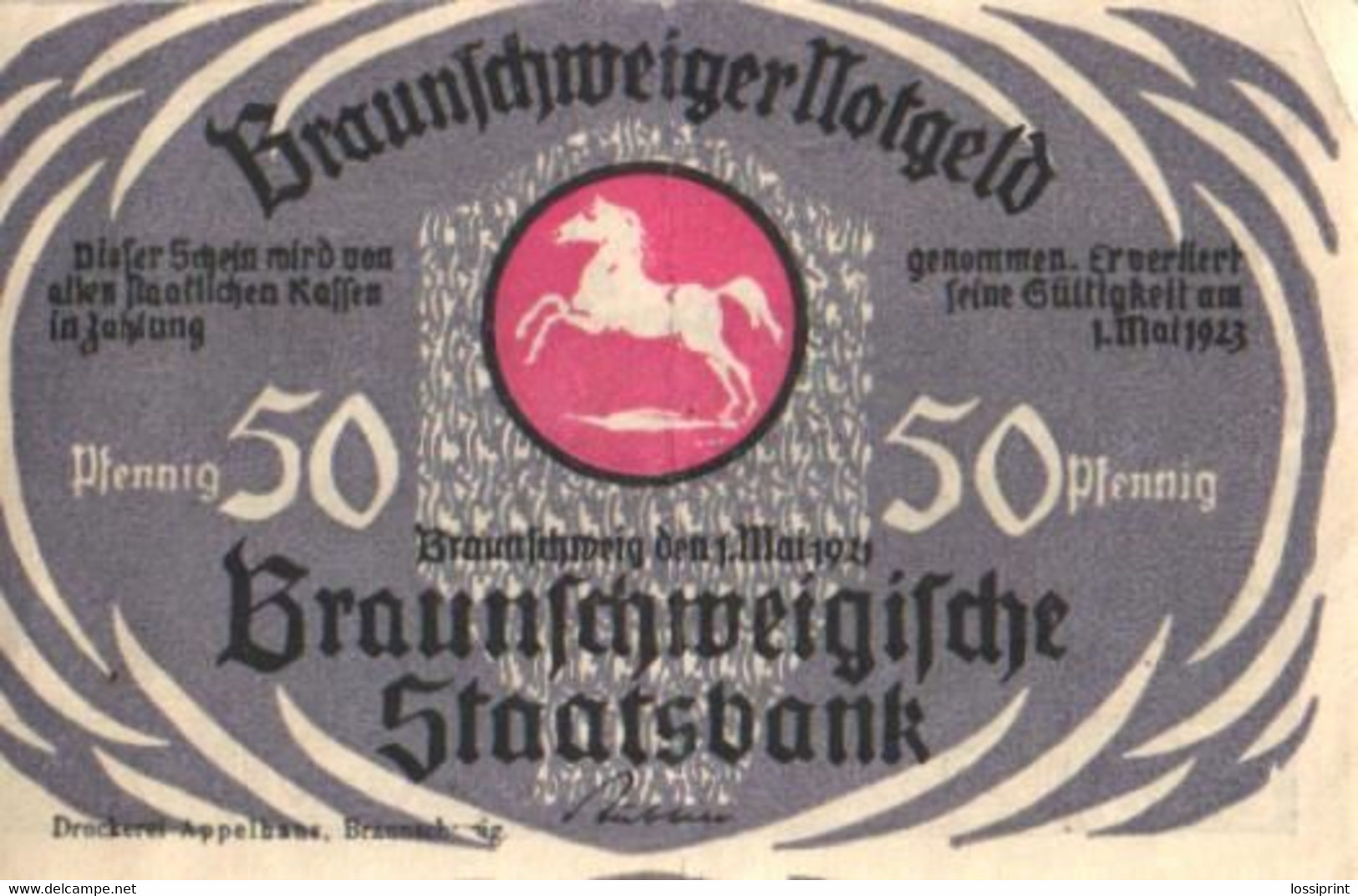 Germany Notgeld:Braunschweiger Staatsbank 50 Pfennig, 1923 - Sammlungen