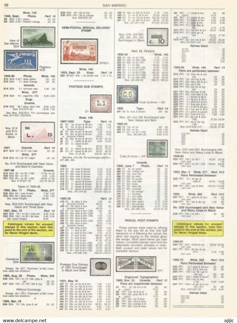 SAN MARINO / SAINT MARIN., Catalogue SCOTT Americain Couleurs, Côtes En US$ Et Numerotations 38 Pages - Verenigde Staten