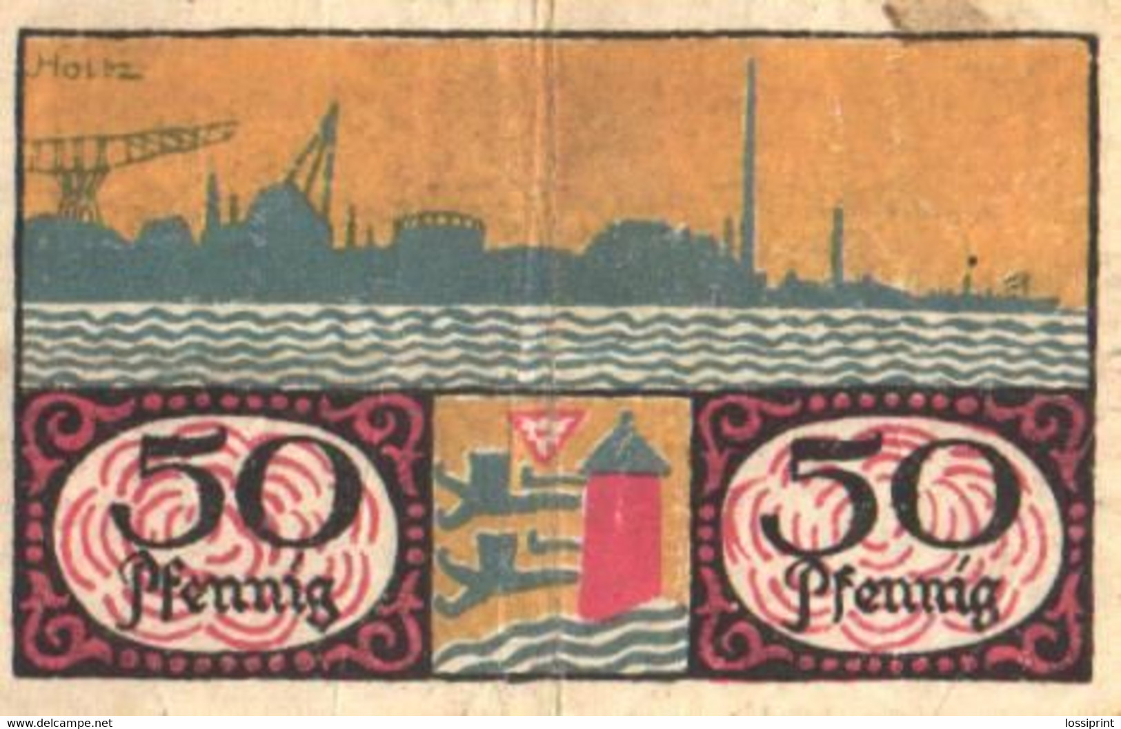 Germany Notgeld:Stadt Flensburg 50 Pfennig, Red Number, 1919 - Verzamelingen