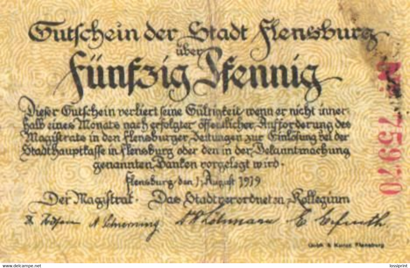 Germany Notgeld:Stadt Flensburg 50 Pfennig, Red Number, 1919 - Collections