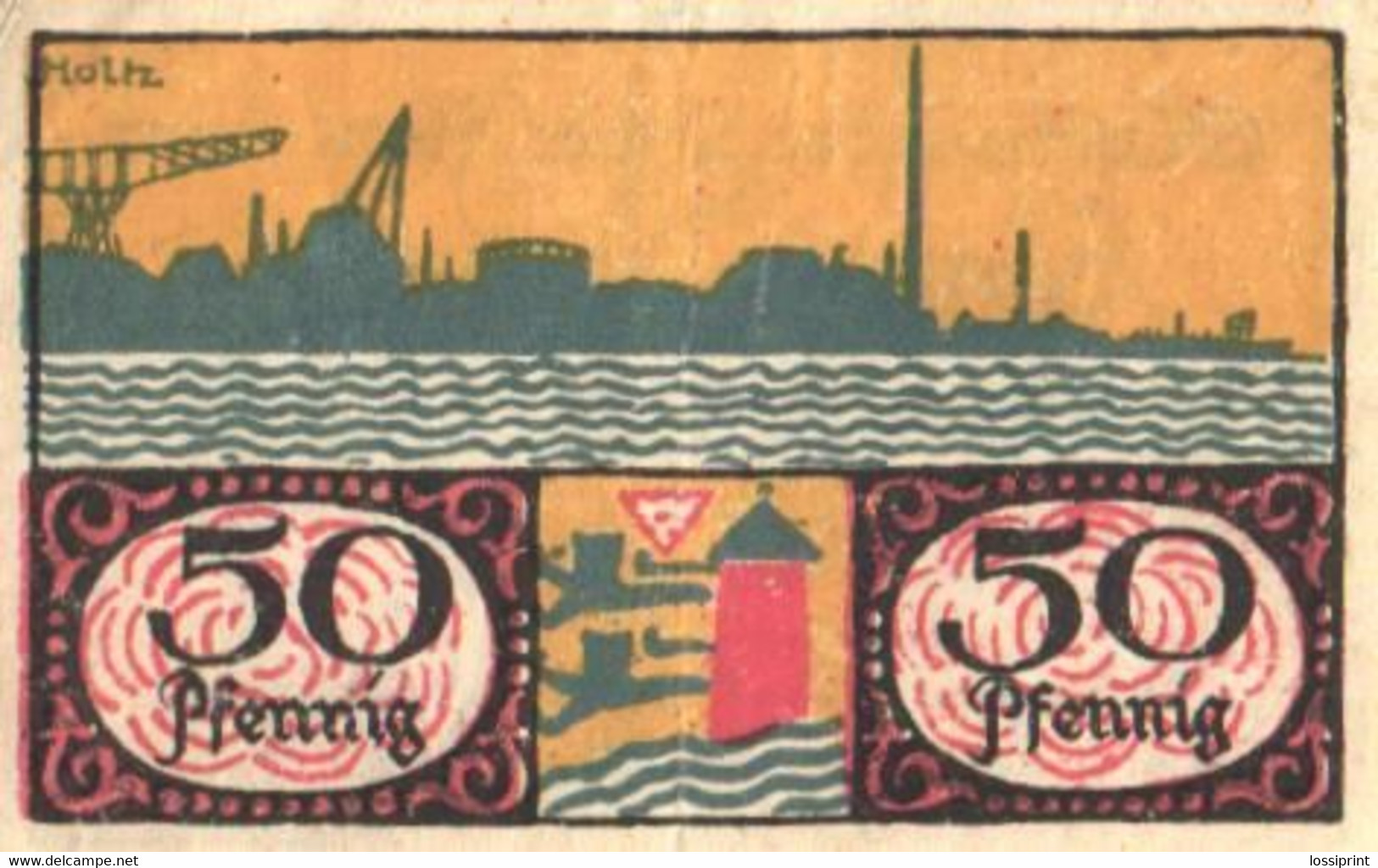 Germany Notgeld:Stadt Flensburg 50 Pfennig, Black Number, 1919 - Sammlungen