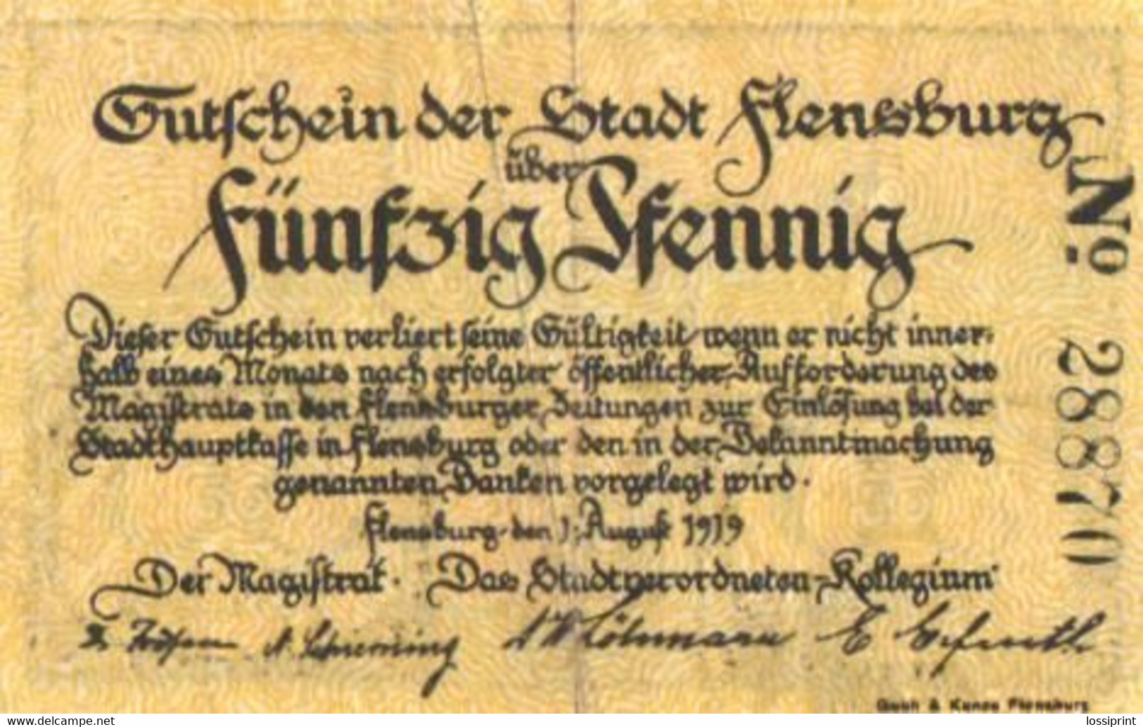 Germany Notgeld:Stadt Flensburg 50 Pfennig, Black Number, 1919 - Sammlungen