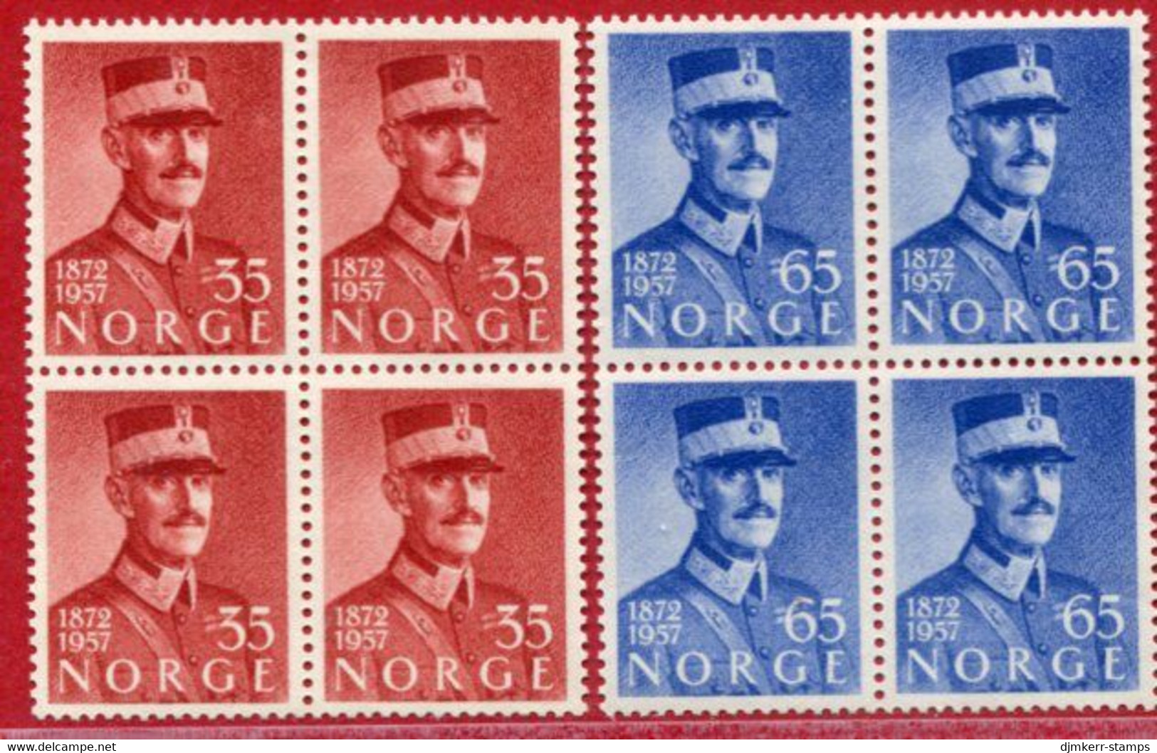 NORWAY 1957 King Haakon VII 85th Birthday Blocks Of 4 MNH / **.  Michel 416-17 - Ungebraucht