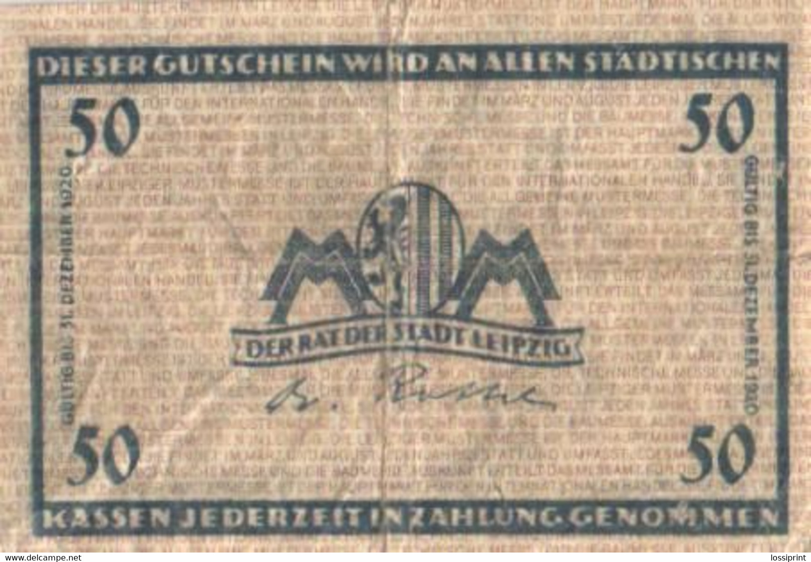 Germany Notgeld:Stadt Leipzig 50 Pfennig, 1920 - Collections