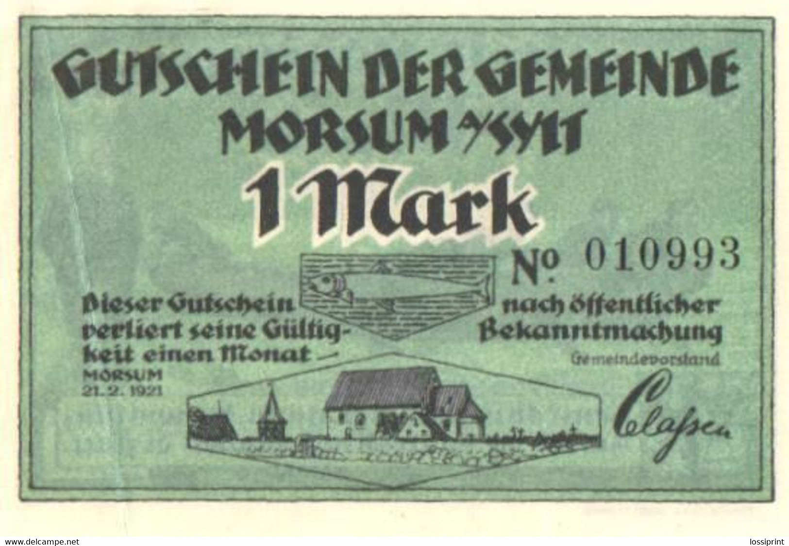 Germany Notgeld:Gutschein Morsum A/Sylt 1 Mark, 1921 - Verzamelingen