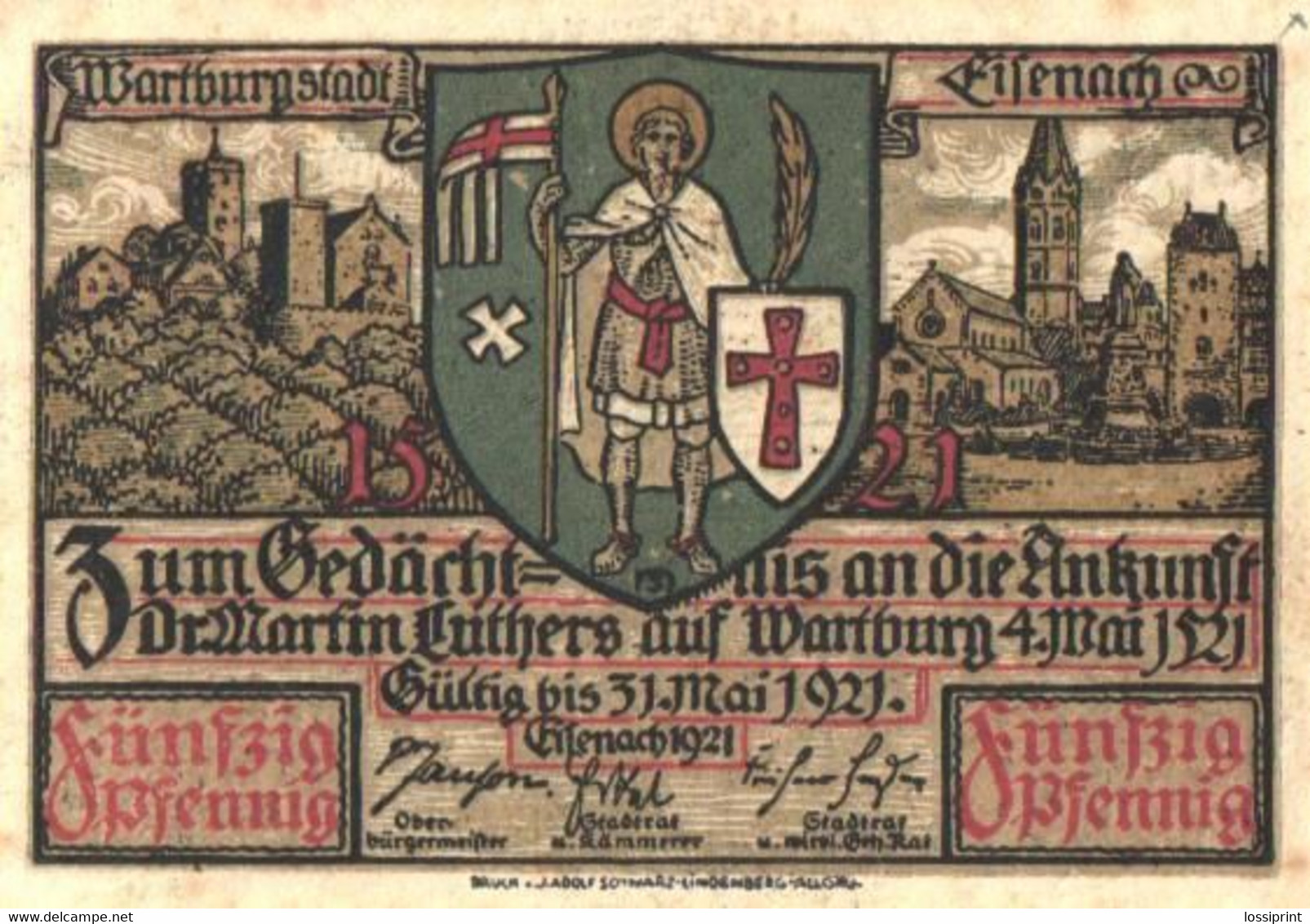 Germany Notgeld:Warthburgstadt Eisenach 50 Pfennig, 1921 - Colecciones