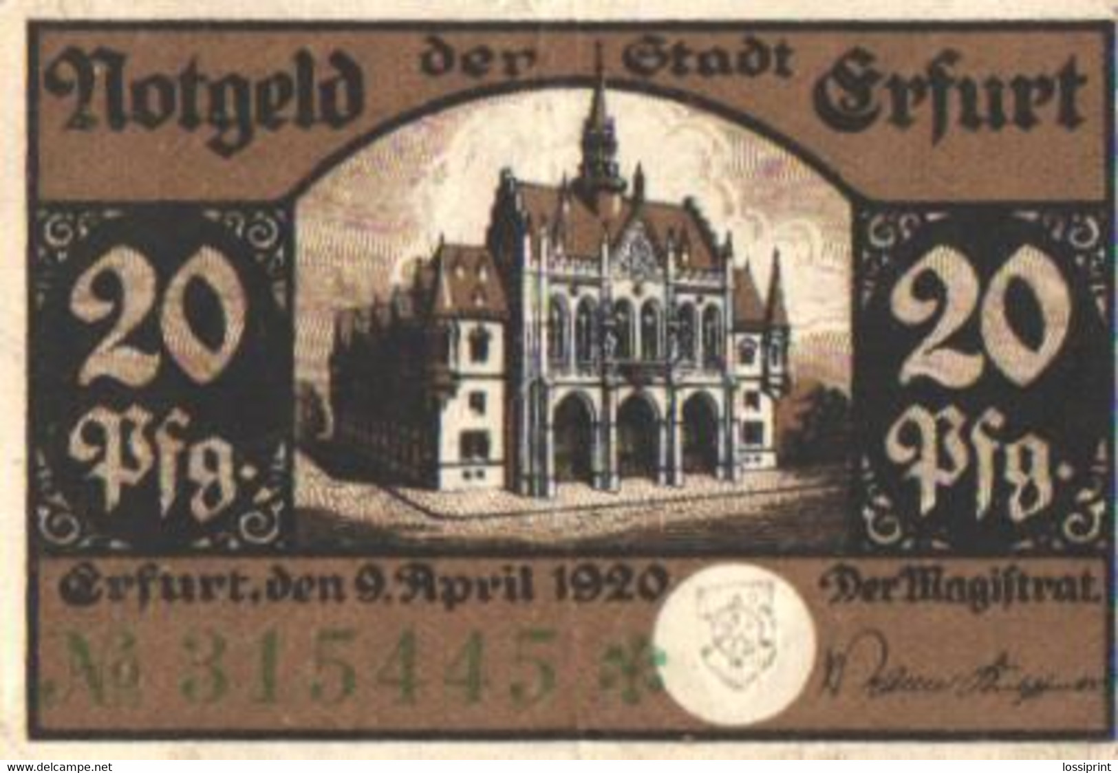 Germany Notgeld:Stadt Erfurt 20 Pfennig, 1920 - Collezioni