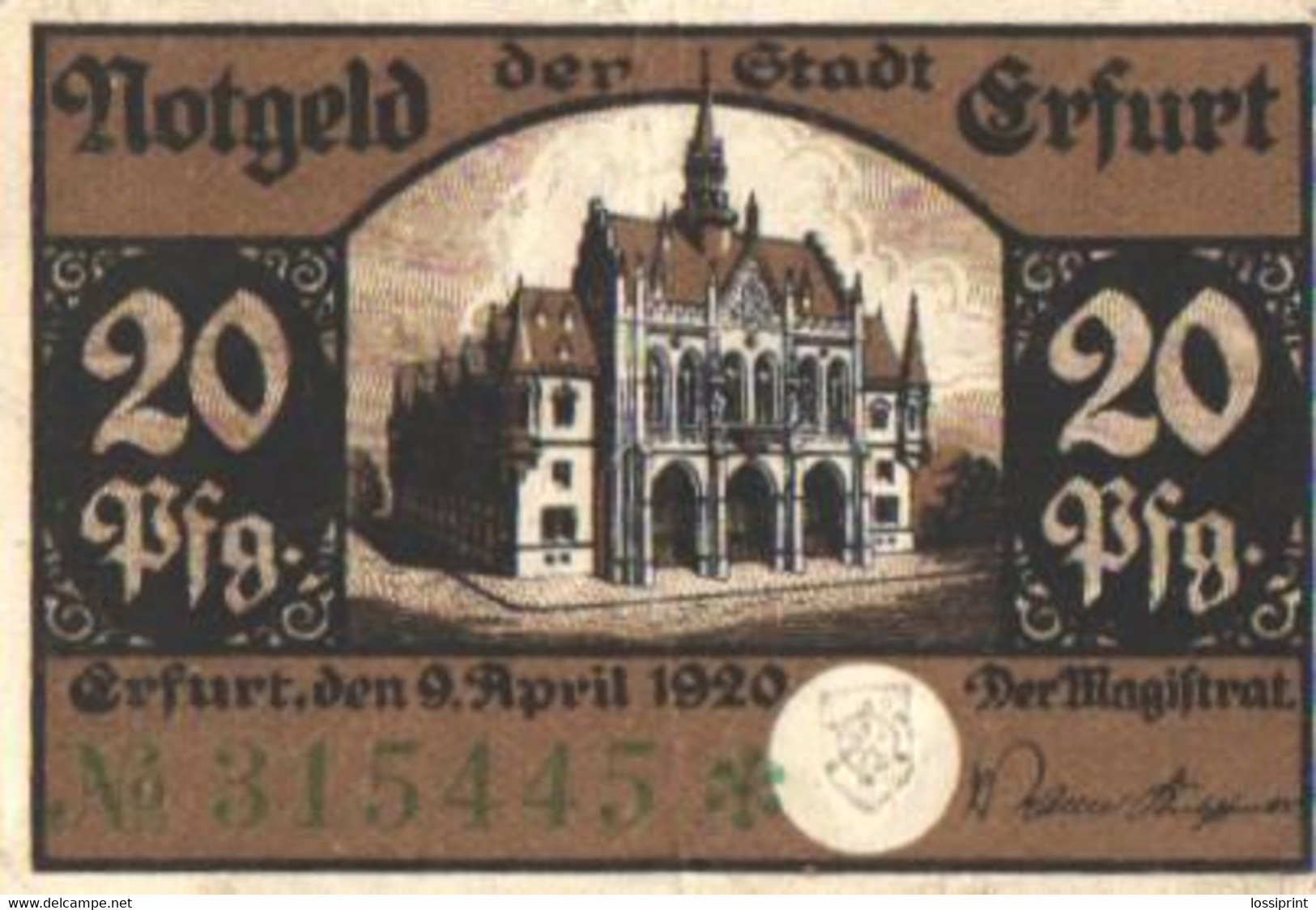 Germany Notgeld:Stadt Erfurt 20 Pfennig, 1920 - Colecciones