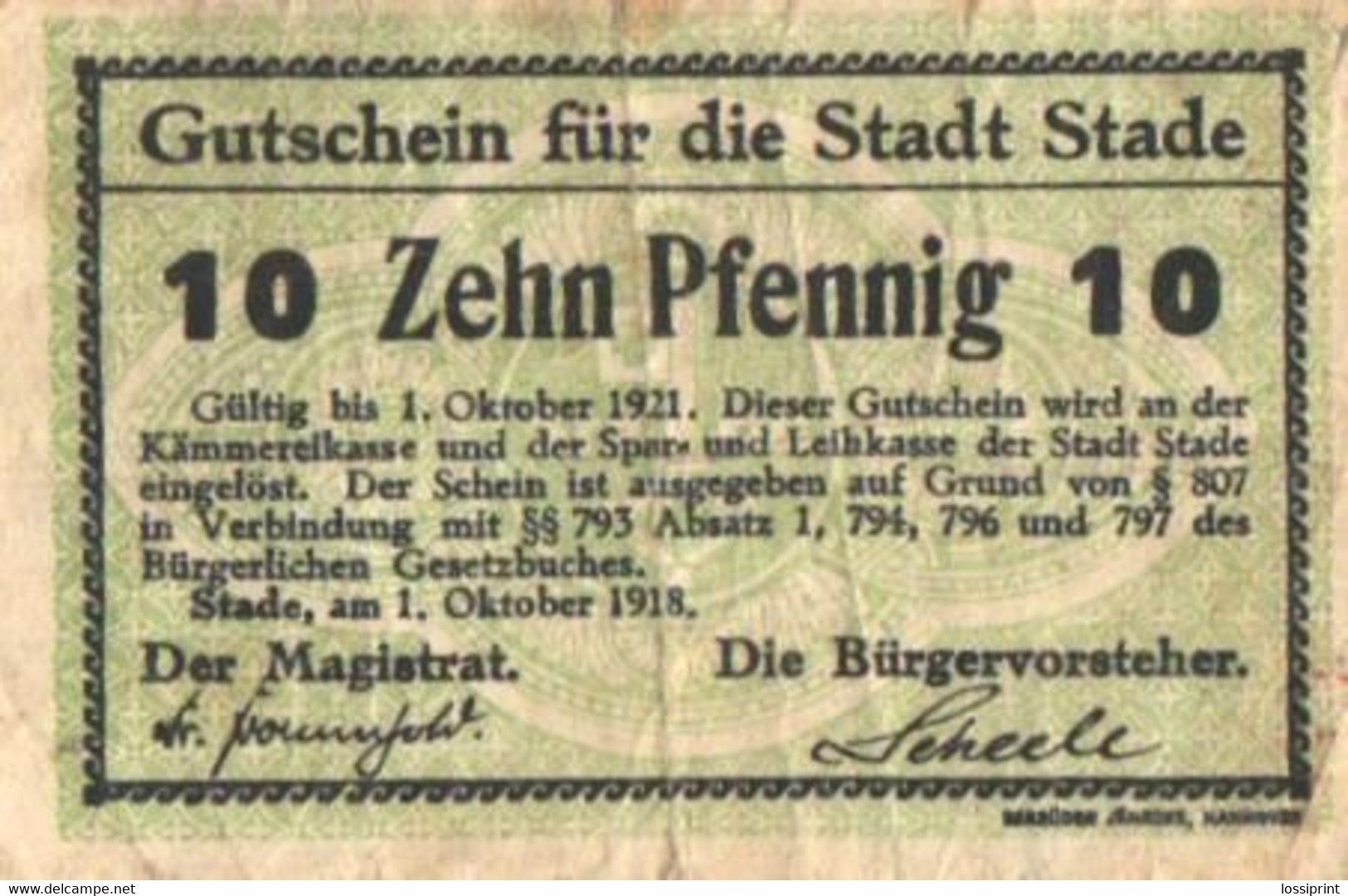 Germany Notgeld:Stadt Stade 10 Pfennig, 1918 - Collezioni