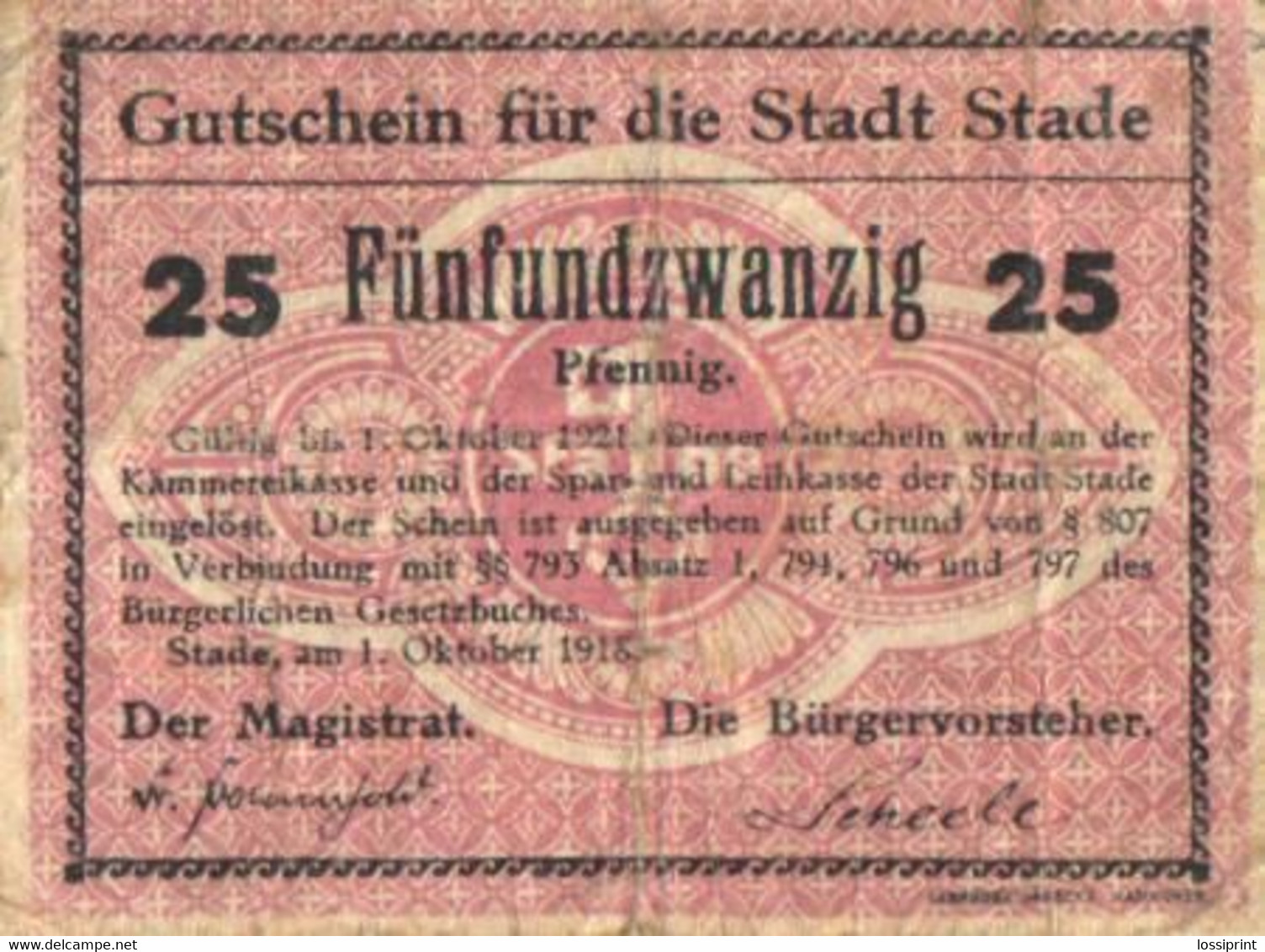 Germany Notgeld:Stadt Stade 25 Pfennig, 1918 - Colecciones