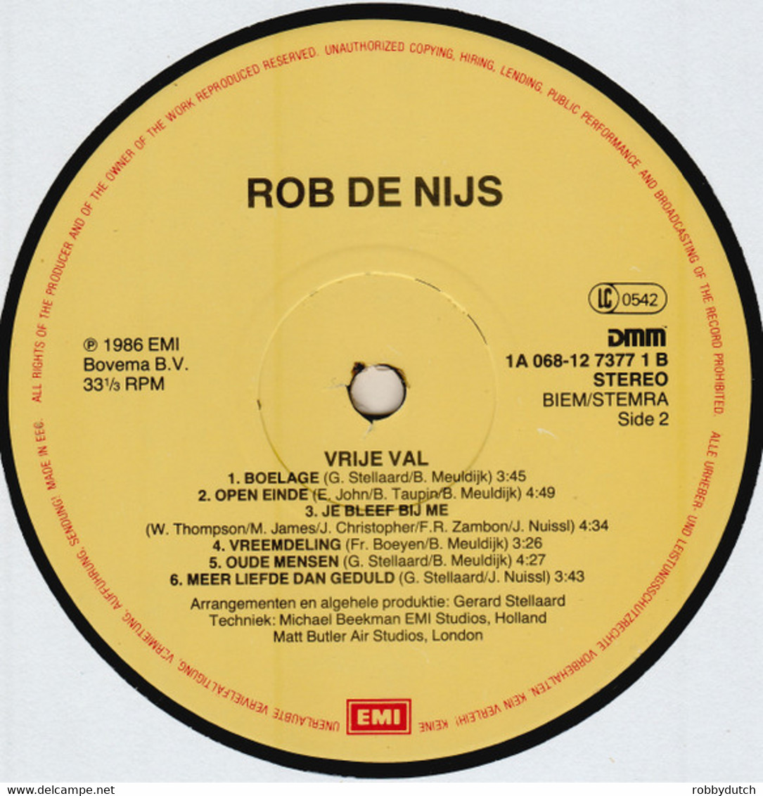 * LP *  ROB DE NIJS - VRIJE VAL (Holland 1986 EX-!!!) - Other - Dutch Music