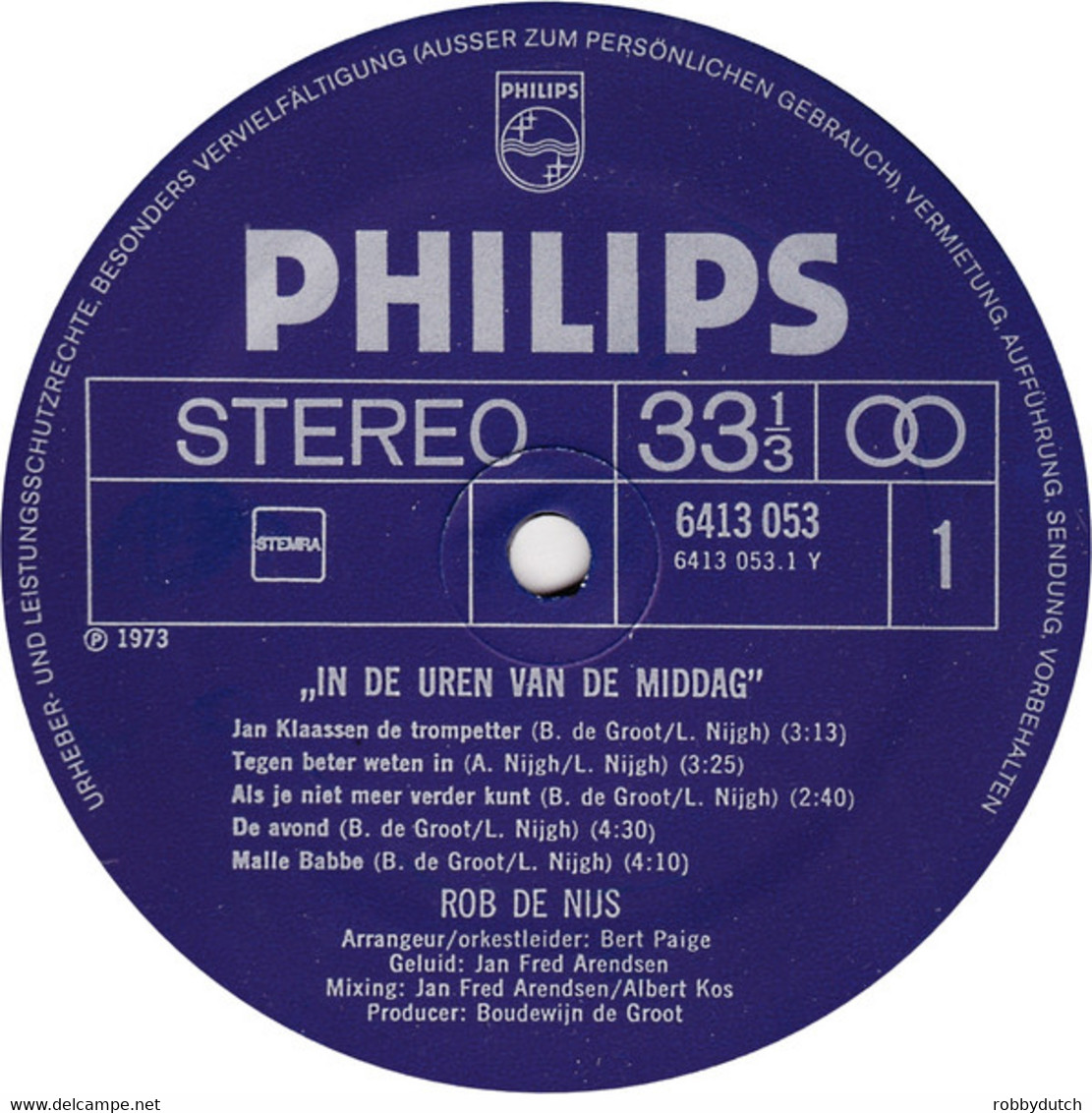* LP *  ROB DE NIJS - IN DE UREN VAN DE MIDDAG (Holland 1973 EX-!!!) - Altri - Fiamminga