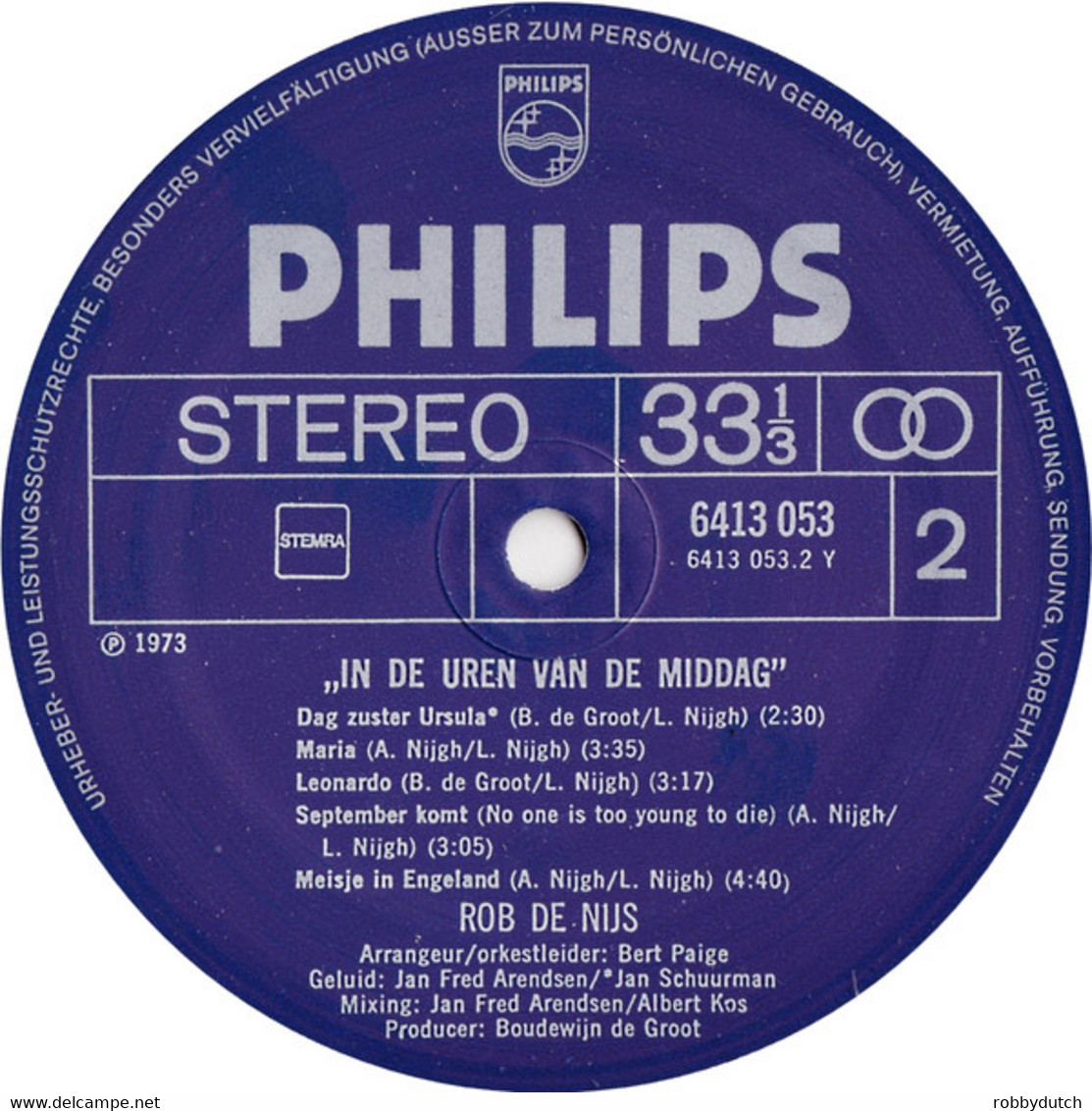 * LP *  ROB DE NIJS - IN DE UREN VAN DE MIDDAG (Holland 1973 EX-!!!) - Andere - Nederlandstalig