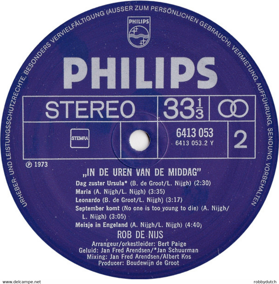 * LP *  ROB DE NIJS - IN DE UREN VAN DE MIDDAG (Holland 1973 EX-!!!) - Other - Dutch Music