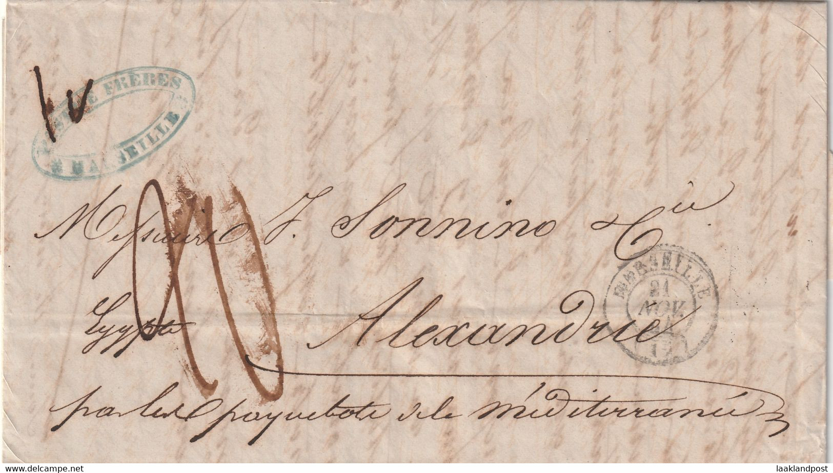 Voorfilatelie Paquebot Marseille-Alexandrie 24/11/1844 - Prephilately