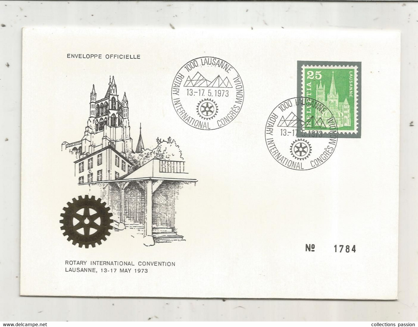 Lettre , SUISSE,LAUSANNE 1000,ROTARY INTERNATIONAL , CONGRES MONDIAL , 1973, Enveloppe Officielle - Postmark Collection