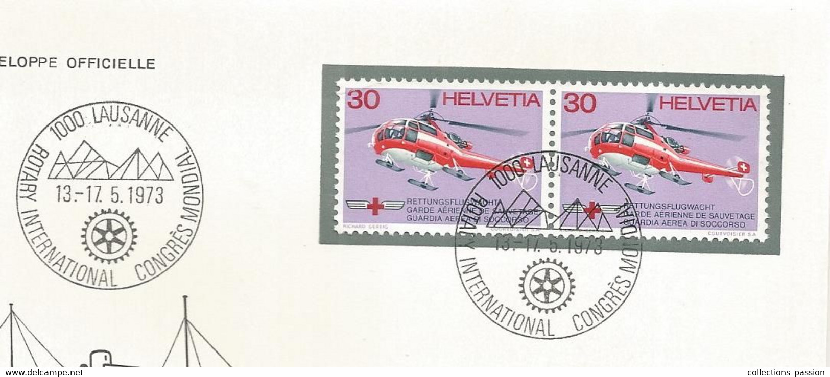 Lettre , SUISSE,LAUSANNE 1000,ROTARY INTERNATIONAL , CONGRES MONDIAL , 1973, Enveloppe Officielle, Bateau - Postmark Collection