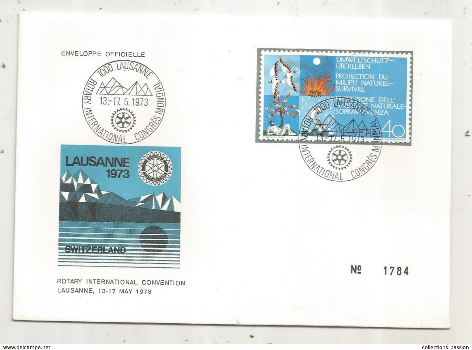 Lettre , SUISSE,LAUSANNE 1000,ROTARY INTERNATIONAL , CONGRES MONDIAL , 1973, Enveloppe Officielle - Marcophilie