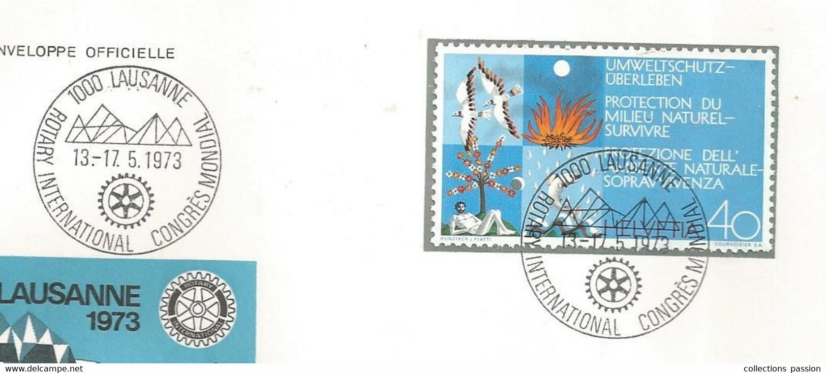 Lettre , SUISSE,LAUSANNE 1000,ROTARY INTERNATIONAL , CONGRES MONDIAL , 1973, Enveloppe Officielle - Marcophilie