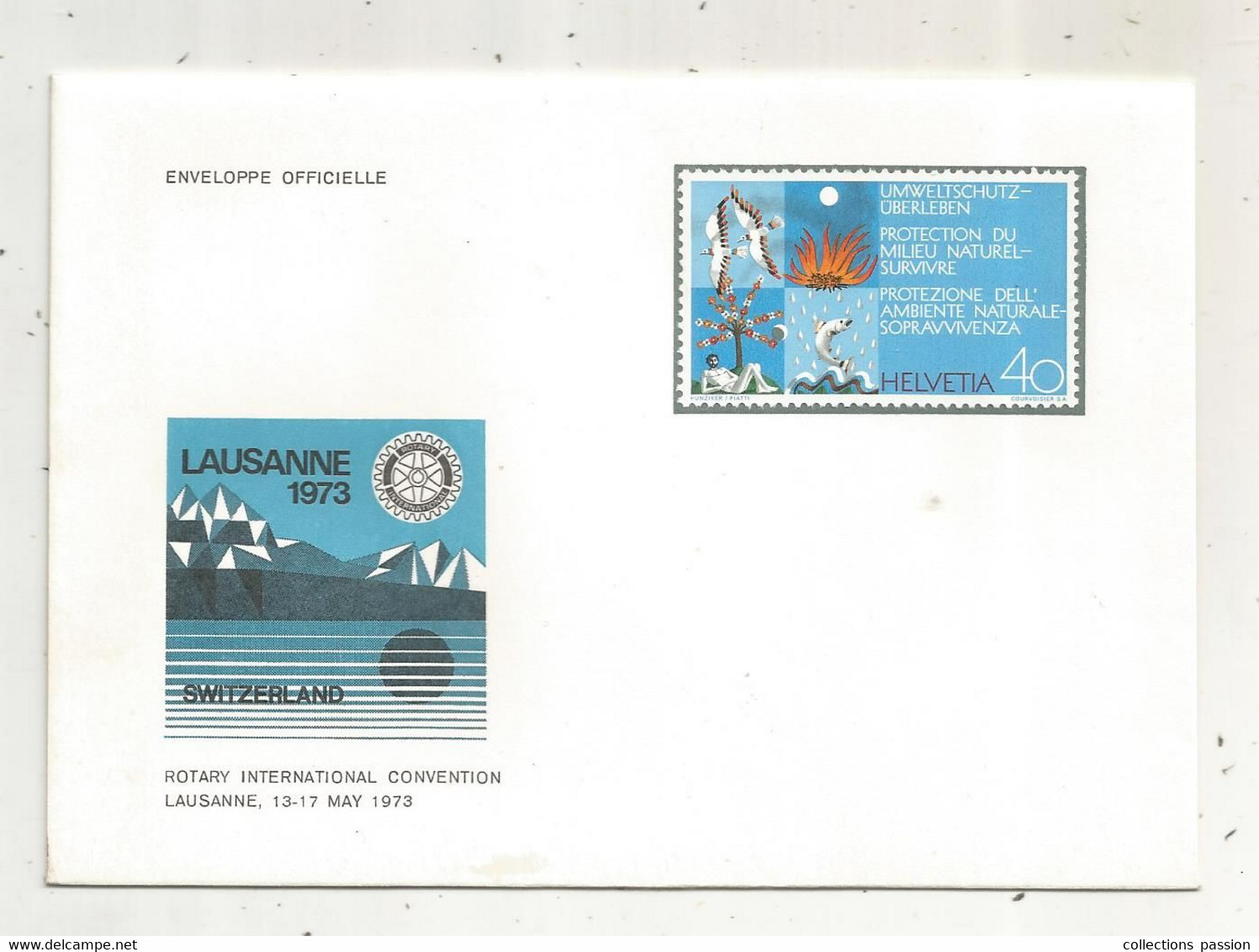 Lettre , NEUF , SUISSE,LAUSANNE 1000,ROTARY INTERNATIONAL , CONGRES MONDIAL , 1973, Enveloppe Officielle - Marcophilie