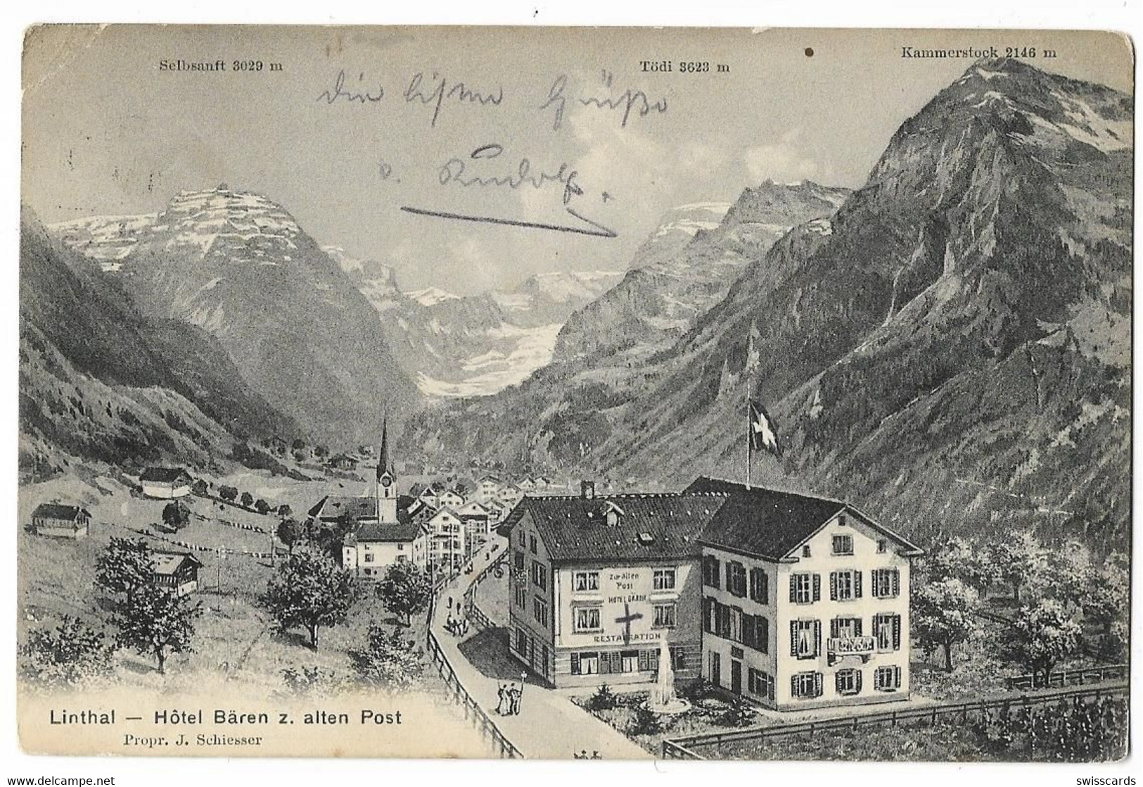 LINTHAL: Hotel Bären Z. Alten Post, Dorfeingang 1911 - Linthal