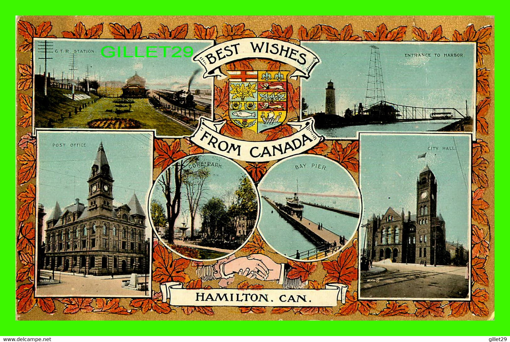 HAMILTON, ONTARIO - BEST WISHES FROM CANADA - 7 MULTIVUES - TRAVEL IN 1907 - THE VALENTINE & SONS PUB. - - Hamilton