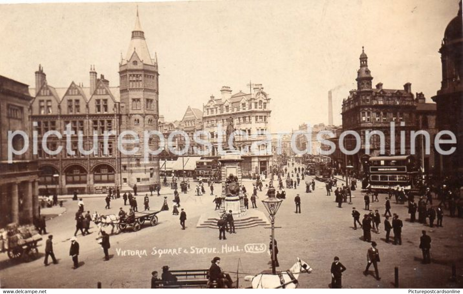 HULL VICTORIA SQUARE AND STATUE OLD R/P POSTCARD YORKSHIRE BY W&S HULL - Hull