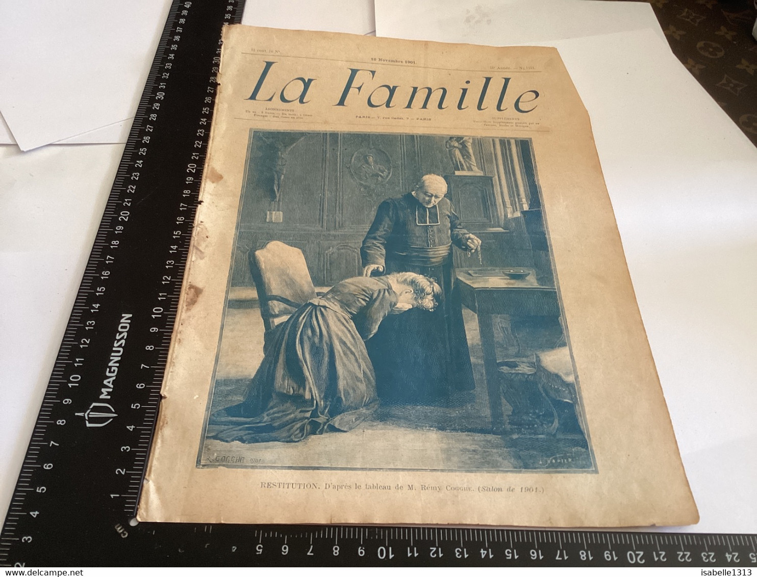 Page Original 1901  La Famille  Magazine Original Papier Restitution D’après Le Tableau De M RÉMY GOGGHE - Dessins