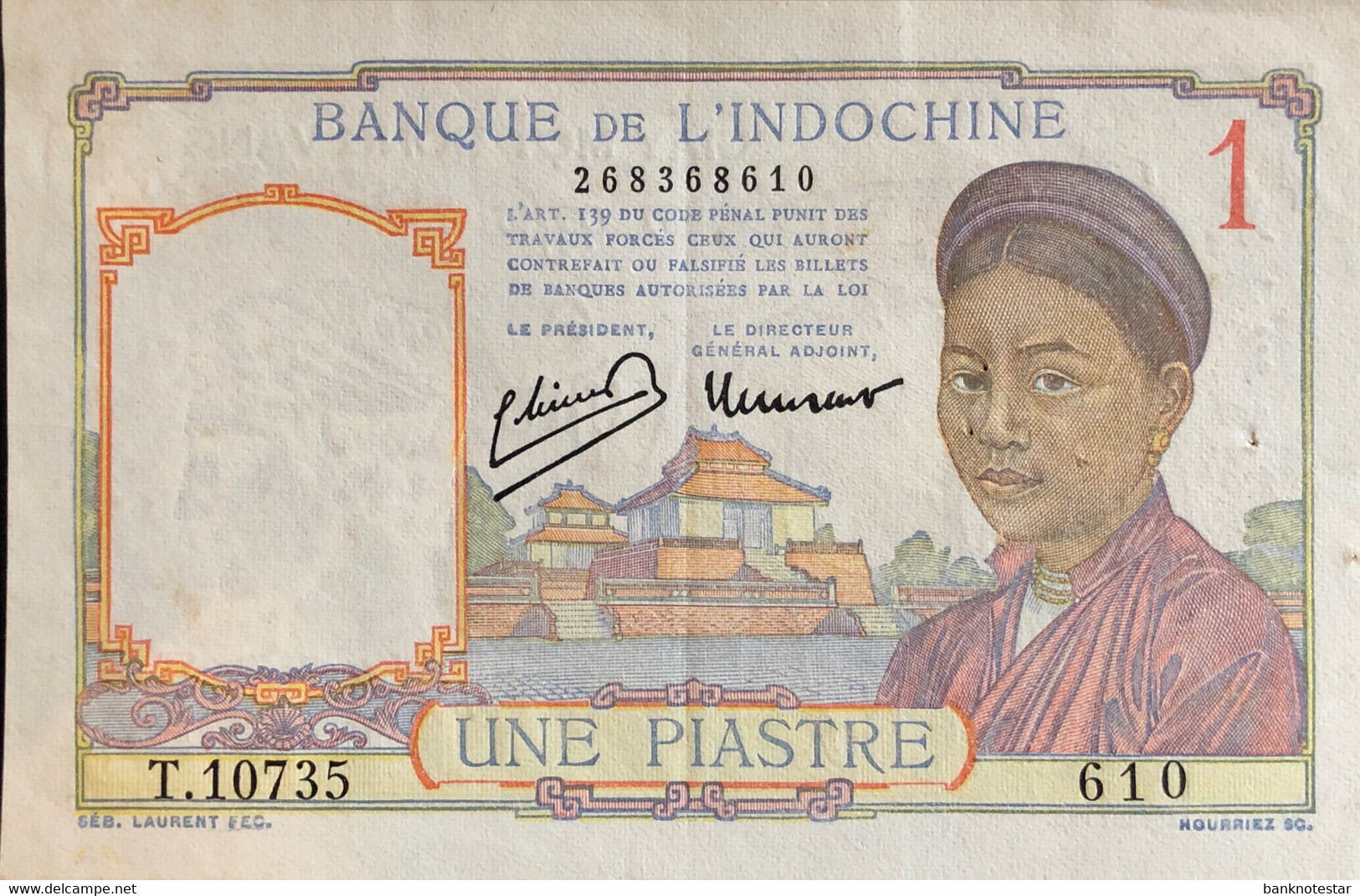 Frencn Indochina 1 Franc, P-54d (1949) - Extremely Fine - Indocina