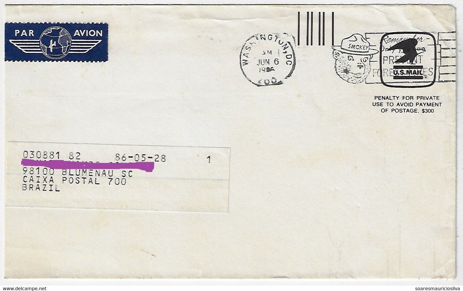 USA 1988 Airmail Postal Stationery Cover Smokey Bear Slogan Only You Can Prevent Forest Fire Electronic Sorting Marks - 1981-00