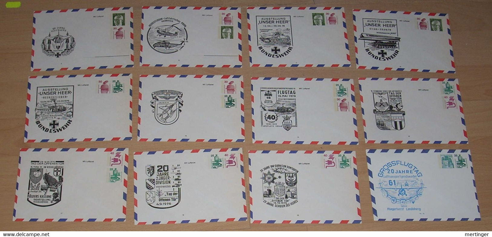 BRD Bund 1976-77 Sammlung 12 Privat Ganzsachen Mit Bundeswehr Aufdruck Heer Luftwaffe Etc ** MNH - Enveloppes Privées - Neuves