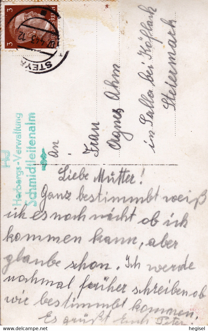 1943, Österreich, Hinterstoder, Polsterlucke Mit Spitzmauer, Stempel "Herbergs - Verwaltung Schmiedleitenalm" - Hinterstoder