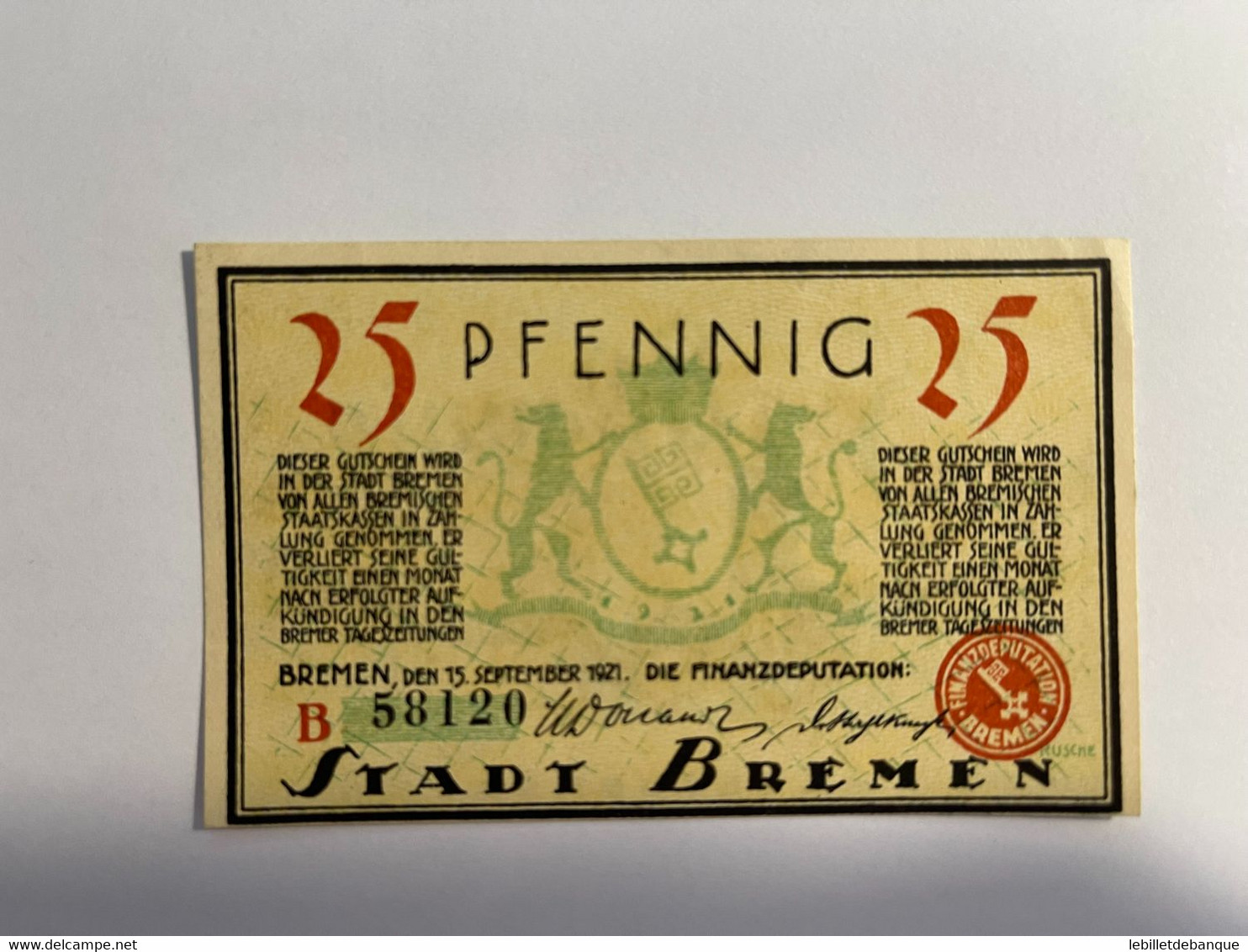 Allemagne Notgeld Bremen 25 Pfennig - Colecciones