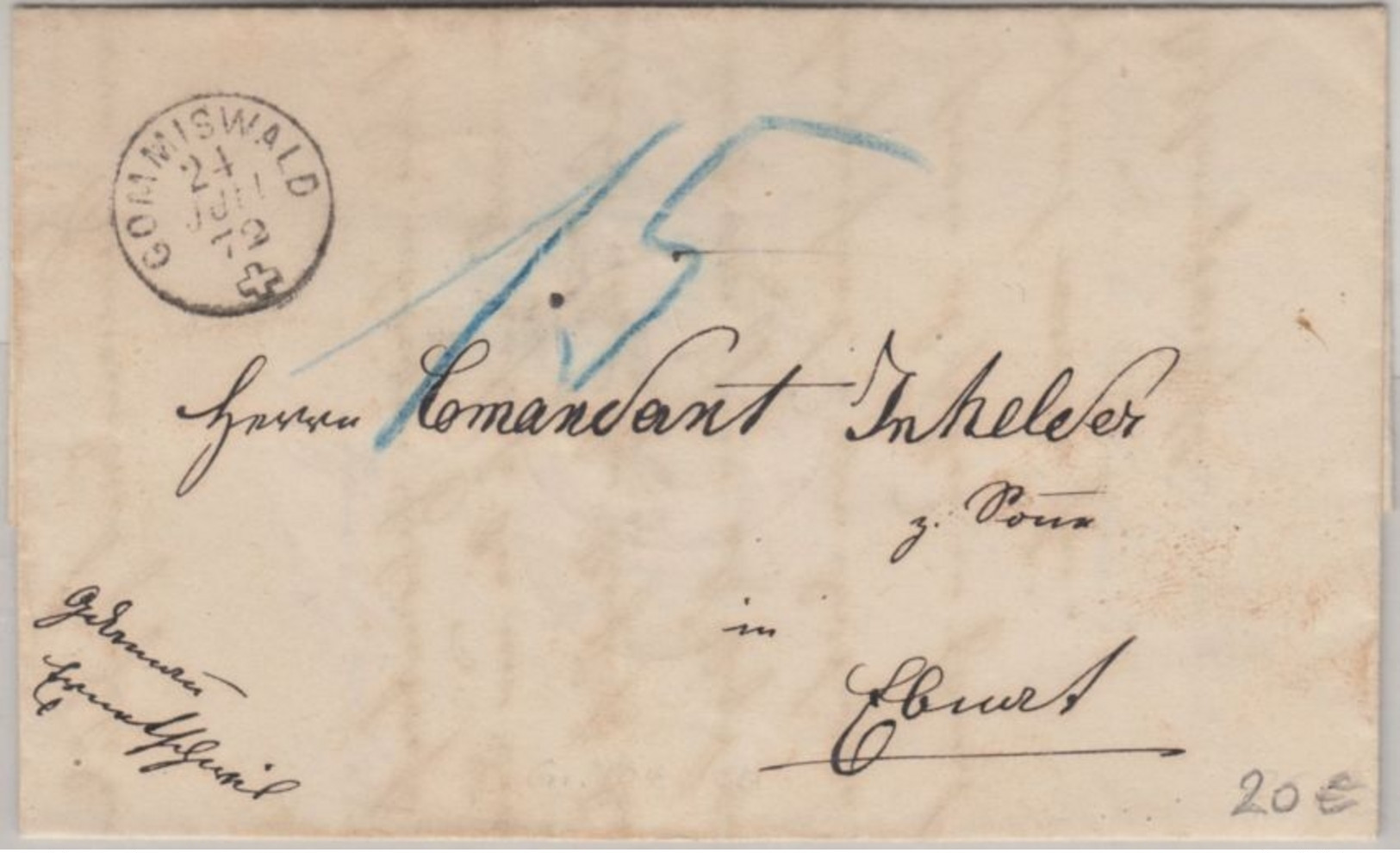 Schweiz - Gommiswald 1872 Unfrank. Brief Ernetschwil - Ebnat - 15 C. Nachtaxe - ...-1845 Prephilately