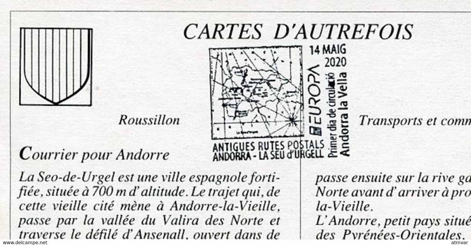 ANDORRA ANDORRE (2020) Carte Maximum Card EUROPA Antigues Rutes Postals, Courrier Mail Seu D'Urgell-Andorra - Andere & Zonder Classificatie