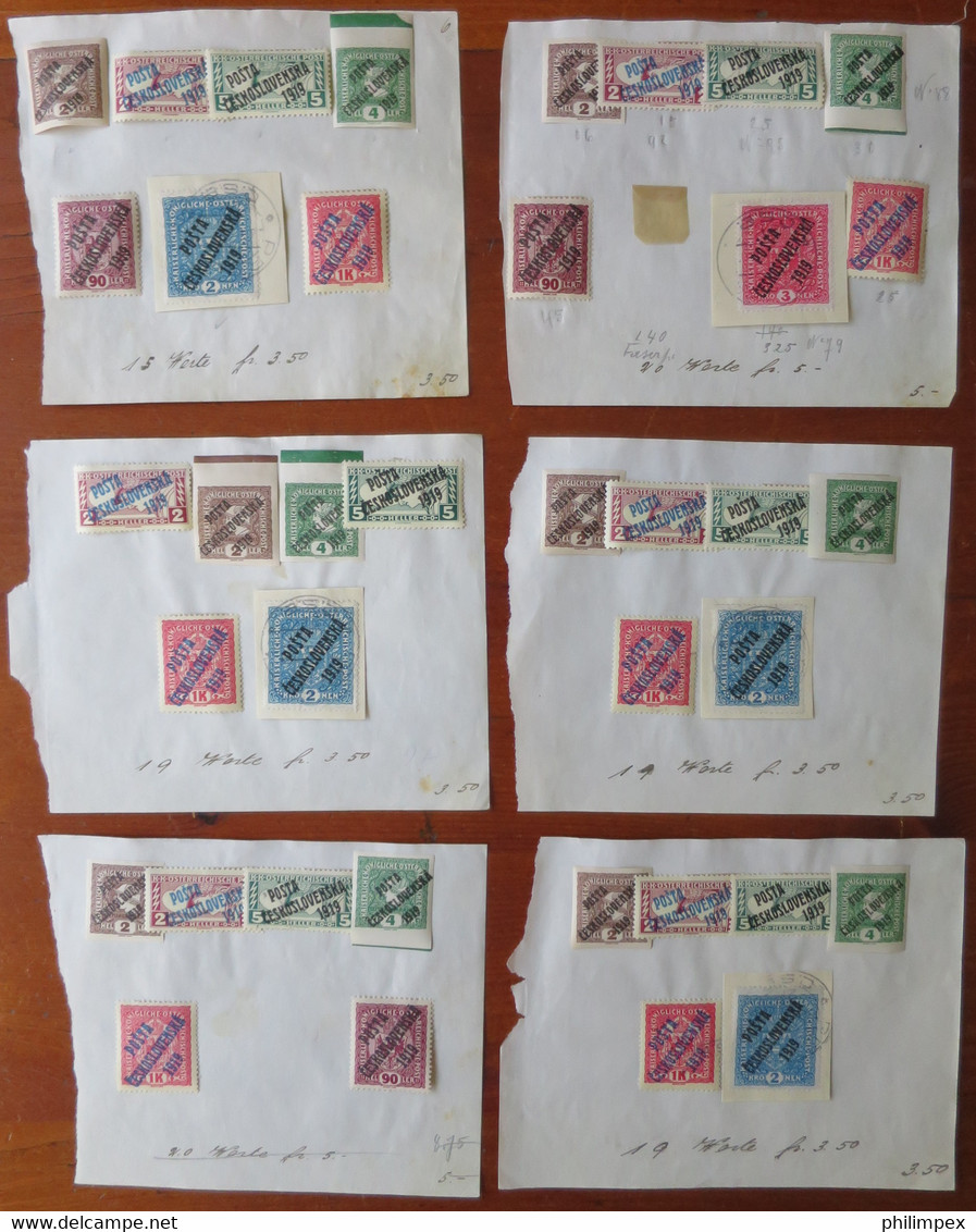 CZECHOSLOVAKIA,  OLD LOT ISSUE 1919 ON SMALL OLD APPROVAL PAGES, USED/UNUSED - Collections, Lots & Series