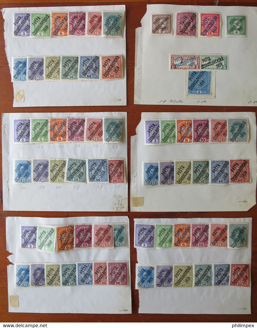 CZECHOSLOVAKIA,  OLD LOT ISSUE 1919 ON SMALL OLD APPROVAL PAGES, USED/UNUSED - Collections, Lots & Series