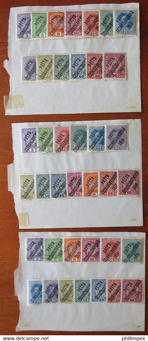 CZECHOSLOVAKIA,  OLD LOT ISSUE 1919 ON SMALL OLD APPROVAL PAGES, USED/UNUSED - Lots & Serien